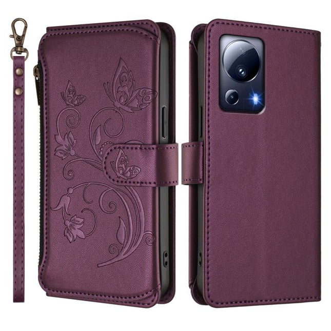 Butterfly Love Flower Multi-card Zipper Wallet Leather Phone Case, For Xiaomi 13 Lite / Civi 2, For Xiaomi 13 Pro, For Xiaomi 13
