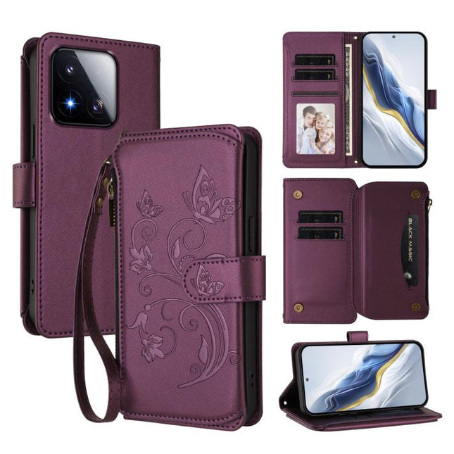 Butterfly Love Flower Multi-card Zipper Wallet Leather Phone Case, For Xiaomi 17 Max 5G, For Xiaomi 17T Pro 5G, For Xiaomi Poco M7 4G 169mm