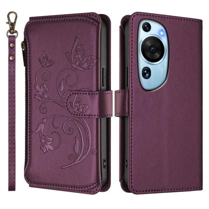 Butterfly Love Flower Multi-card Zipper Wallet Leather Phone Case, For Huawei P60 Art, For Huawei P60 / P60 Pro, For Huawei Enjoy 50 Pro 4G / nova Y90