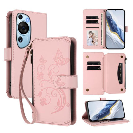 Butterfly Love Flower Multi-card Zipper Wallet Leather Phone Case, For Huawei P60 Art, For Huawei P60 / P60 Pro, For Huawei Enjoy 50 Pro 4G / nova Y90