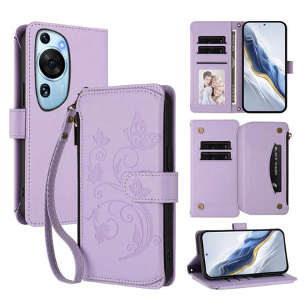 Butterfly Love Flower Multi-card Zipper Wallet Leather Phone Case, For Huawei P60 Art, For Huawei P60 / P60 Pro, For Huawei Enjoy 50 Pro 4G / nova Y90
