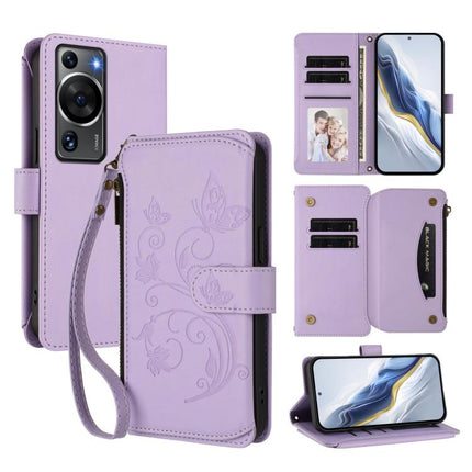 Butterfly Love Flower Multi-card Zipper Wallet Leather Phone Case, For Huawei P60 Art, For Huawei P60 / P60 Pro, For Huawei Enjoy 50 Pro 4G / nova Y90