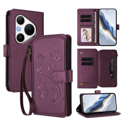 Butterfly Love Flower Multi-card Zipper Wallet Leather Phone Case, For Huawei Pura 80 Ultra 5G, For Huawei Pura 80 Pro 5G, For Huawei Pura 80 5G