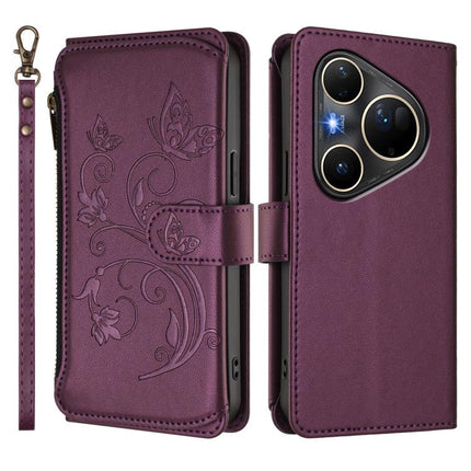 Butterfly Love Flower Multi-card Zipper Wallet Leather Phone Case, For Huawei Pura 80 Ultra 5G, For Huawei Pura 80 Pro 5G, For Huawei Pura 80 5G