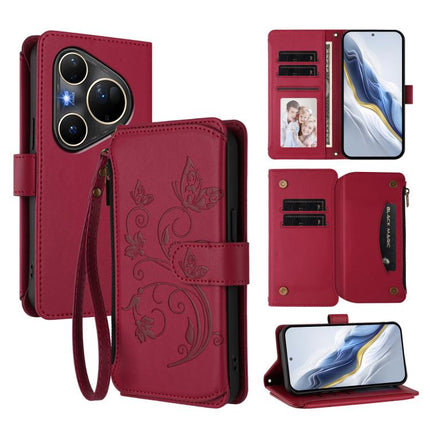 Butterfly Love Flower Multi-card Zipper Wallet Leather Phone Case, For Huawei Pura 80 Ultra 5G, For Huawei Pura 80 Pro 5G, For Huawei Pura 80 5G