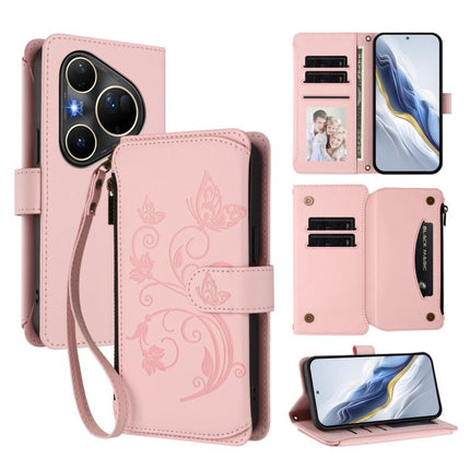 Butterfly Love Flower Multi-card Zipper Wallet Leather Phone Case, For Huawei Pura 80 Ultra 5G, For Huawei Pura 80 Pro 5G, For Huawei Pura 80 5G