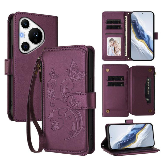 Butterfly Love Flower Multi-card Zipper Wallet Leather Phone Case, For Huawei Pura 70 Pro / 70 Pro+, For Huawei nova 12S 4G / 11 4G / 5G, For Huawei Pura 70