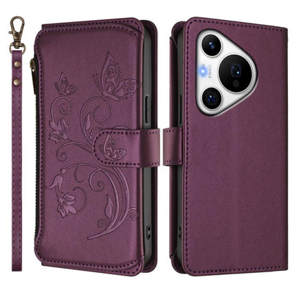 Butterfly Love Flower Multi-card Zipper Wallet Leather Phone Case, For Huawei Pura 70 Pro / 70 Pro+, For Huawei nova 12S 4G / 11 4G / 5G, For Huawei Pura 70