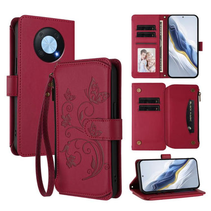 Butterfly Love Flower Multi-card Zipper Wallet Leather Phone Case, For Huawei P60 Art, For Huawei P60 / P60 Pro, For Huawei Enjoy 50 Pro 4G / nova Y90