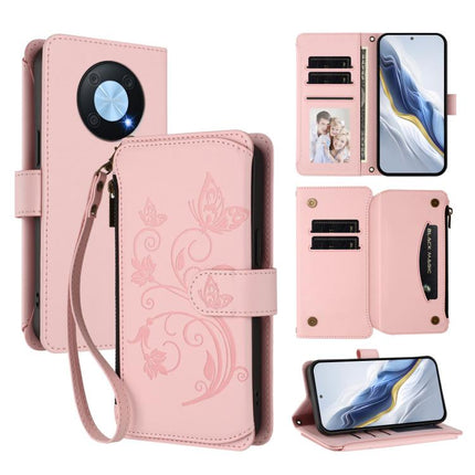 Butterfly Love Flower Multi-card Zipper Wallet Leather Phone Case, For Huawei P60 Art, For Huawei P60 / P60 Pro, For Huawei Enjoy 50 Pro 4G / nova Y90