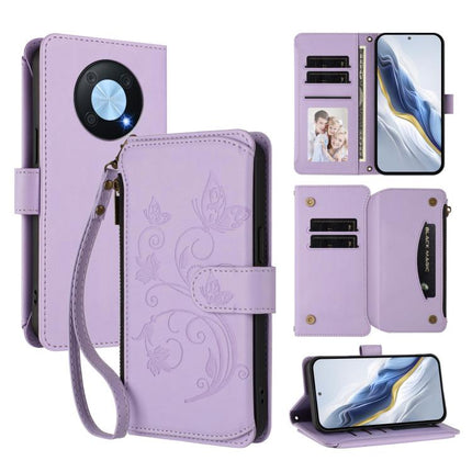 Butterfly Love Flower Multi-card Zipper Wallet Leather Phone Case, For Huawei P60 Art, For Huawei P60 / P60 Pro, For Huawei Enjoy 50 Pro 4G / nova Y90
