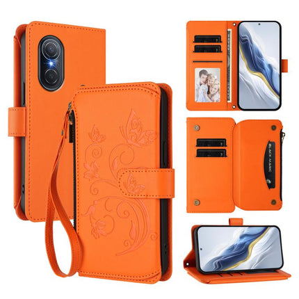 Butterfly Love Flower Multi-card Zipper Wallet Leather Phone Case, For Honor 50 SE / Huawei nova 9 SE