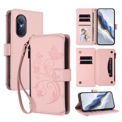 Butterfly Love Flower Multi-card Zipper Wallet Leather Phone Case, For Honor 50 SE / Huawei nova 9 SE