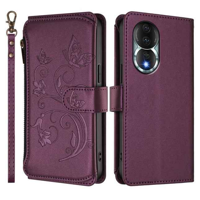 Butterfly Love Flower Multi-card Zipper Wallet Leather Phone Case, For Honor 80 5G, For Honor X40i 5G, For Honor 70 Pro 5G