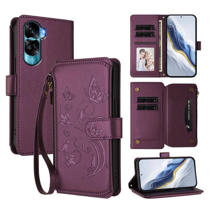Butterfly Love Flower Multi-card Zipper Wallet Leather Phone Case, For Honor X8b 4G, For Honor 100 Pro 5G, For Honor 90 Lite 5G / X50i 5G