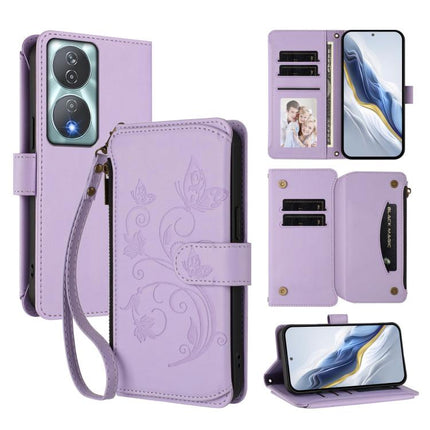 Butterfly Love Flower Multi-card Zipper Wallet Leather Phone Case, For Honor Play 50, For Honor 200 Lite 5G Global, For Honor 90 Smart 5G / X7b 5G / 4G