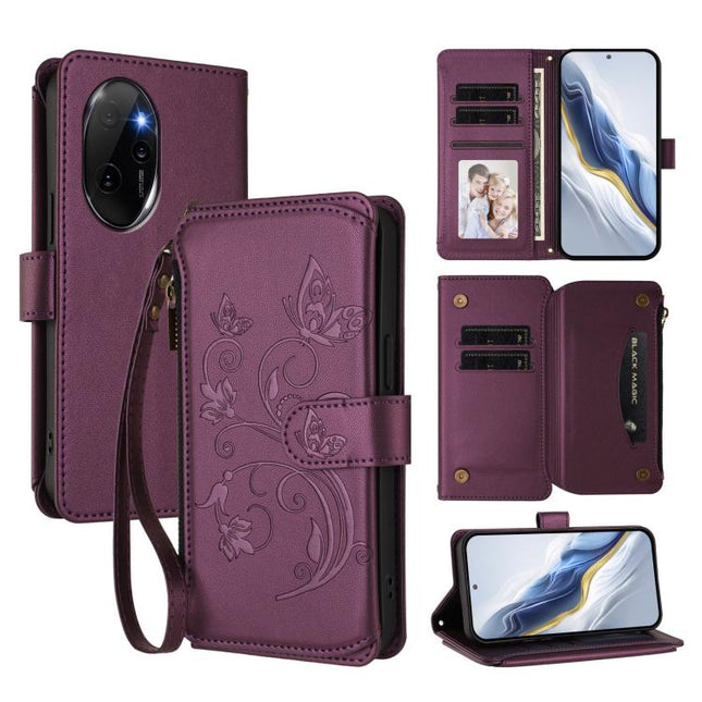 Butterfly Love Flower Multi-card Zipper Wallet Leather Phone Case, For Honor X8b 4G, For Honor 100 Pro 5G, For Honor 90 Lite 5G / X50i 5G