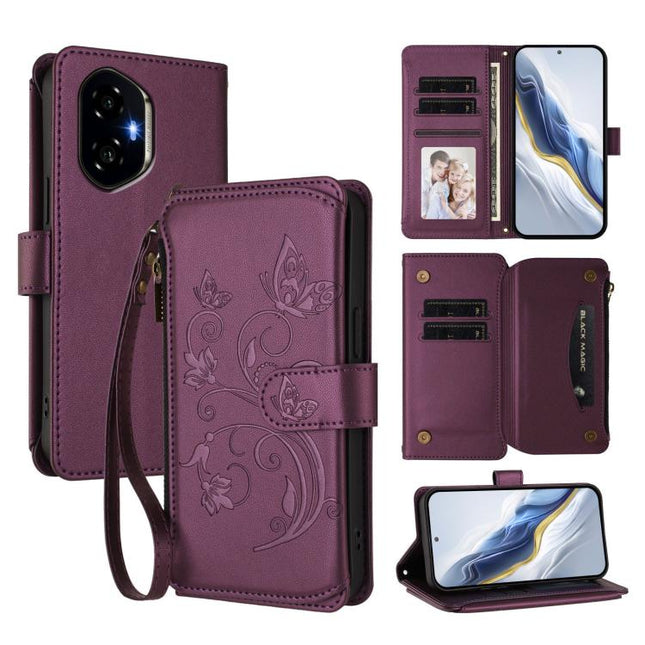 Butterfly Love Flower Multi-card Zipper Wallet Leather Phone Case, For Honor 300, For Honor Magic7 Pro 5G, For Honor Magic7 5G