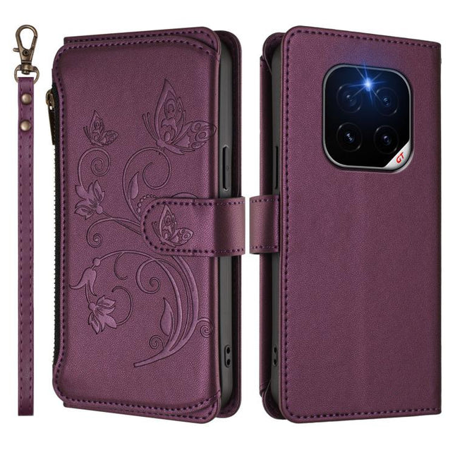 Butterfly Love Flower Multi-card Zipper Wallet Leather Phone Case, For Honor GT Pro 5G, For Honor X60 GT 5G, For Honor 400 Pro Global 160.8mm