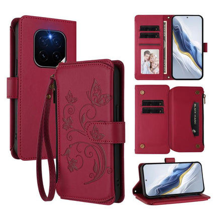 Butterfly Love Flower Multi-card Zipper Wallet Leather Phone Case, For Honor GT Pro 5G, For Honor X60 GT 5G, For Honor 400 Pro Global 160.8mm