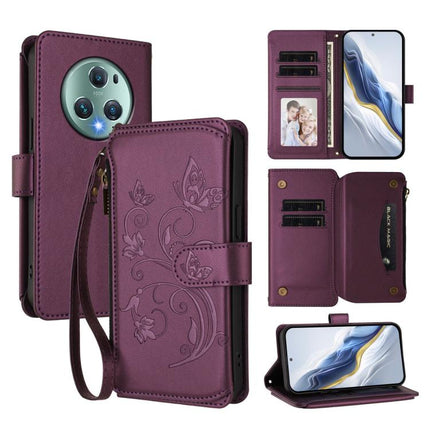 Butterfly Love Flower Multi-card Zipper Wallet Leather Phone Case, For Honor Magic5 Pro, For Honor X9a 5G / Magic5 Lite / X40, For Honor 80 GT 5G