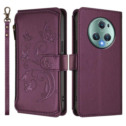 Butterfly Love Flower Multi-card Zipper Wallet Leather Phone Case, For Honor Magic5 Pro, For Honor X9a 5G / Magic5 Lite / X40, For Honor 80 GT 5G
