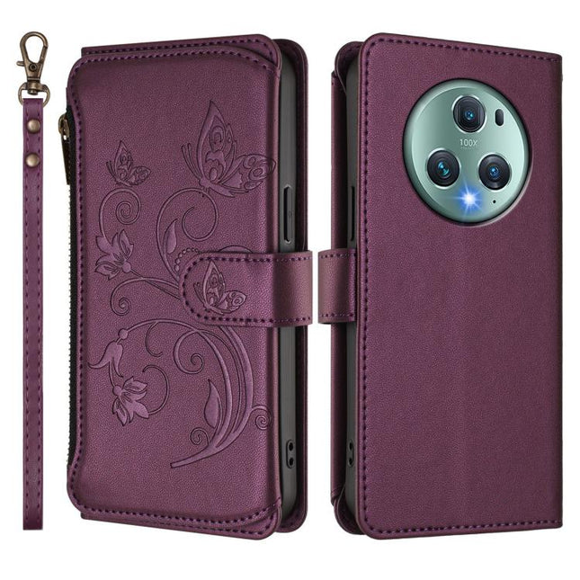 Butterfly Love Flower Multi-card Zipper Wallet Leather Phone Case, For Honor Magic5 Pro, For Honor X9a 5G / Magic5 Lite / X40, For Honor 80 GT 5G