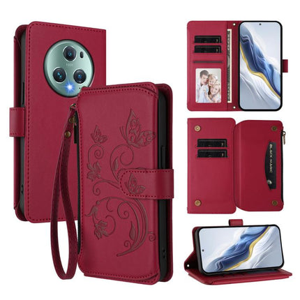 Butterfly Love Flower Multi-card Zipper Wallet Leather Phone Case, For Honor Magic5 Pro, For Honor X9a 5G / Magic5 Lite / X40, For Honor 80 GT 5G