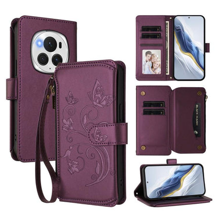 Butterfly Love Flower Multi-card Zipper Wallet Leather Phone Case, For Honor Magic6 Pro 5G, For Honor Magic6 5G, For Honor X9b 5G / Magic6 Lite