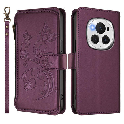 Butterfly Love Flower Multi-card Zipper Wallet Leather Phone Case, For Honor Magic6 Pro 5G, For Honor Magic6 5G, For Honor X9b 5G / Magic6 Lite