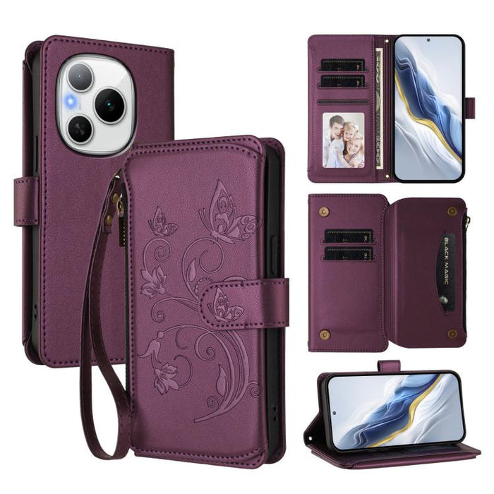 Butterfly Love Flower Multi-card Zipper Wallet Leather Phone Case, For Honor Power 5G, For Honor Play 60 5G, For Honor 400 Lite Global