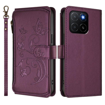 Butterfly Love Flower Multi-card Zipper Wallet Leather Phone Case, For Honor X5b 4G / X5b Plus 4G, For Honor 200 Smart 5G / X7c 4G, For Honor X8 5G / X6 5G / X8a 5G