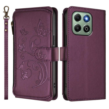 Butterfly Love Flower Multi-card Zipper Wallet Leather Phone Case, For Honor X6b 4G / X6a 4G, For Honor 200 5G Global, For Honor 200 Pro 5G Global