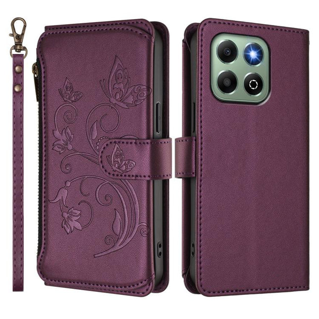 Butterfly Love Flower Multi-card Zipper Wallet Leather Phone Case, For Honor X6b 4G / X6a 4G, For Honor 200 5G Global, For Honor 200 Pro 5G Global