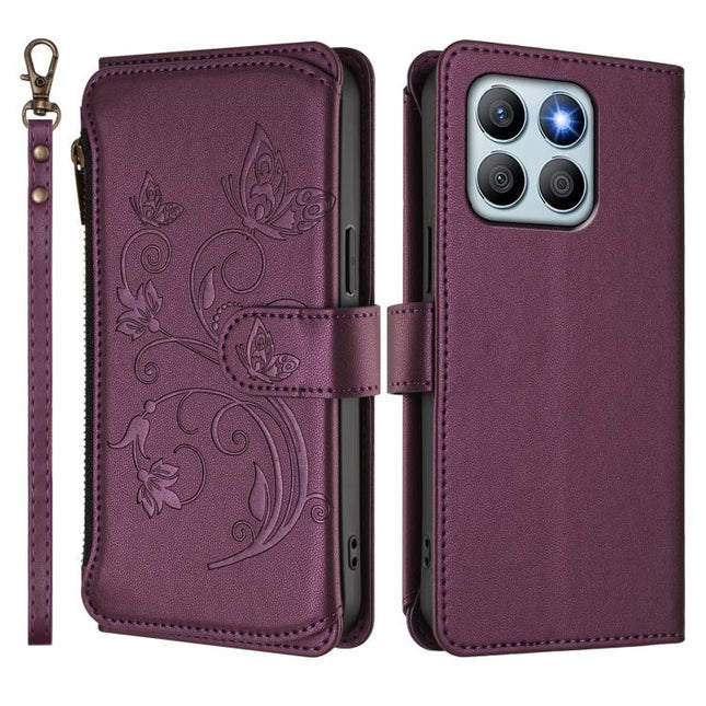 Butterfly Love Flower Multi-card Zipper Wallet Leather Phone Case, For Honor X8b 4G, For Honor 100 Pro 5G, For Honor 90 Lite 5G / X50i 5G