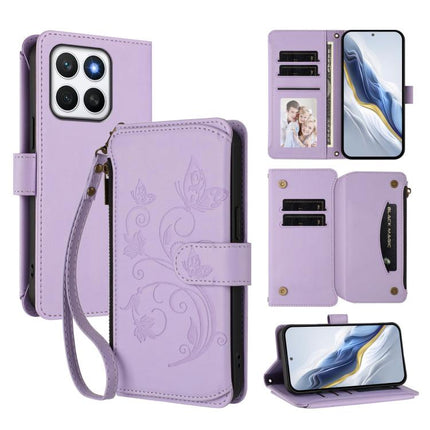 Butterfly Love Flower Multi-card Zipper Wallet Leather Phone Case, For Honor 400 Global 156.5mm, For Honor X8c 4G, For Honor X9c 5G / Magic7 Lite
