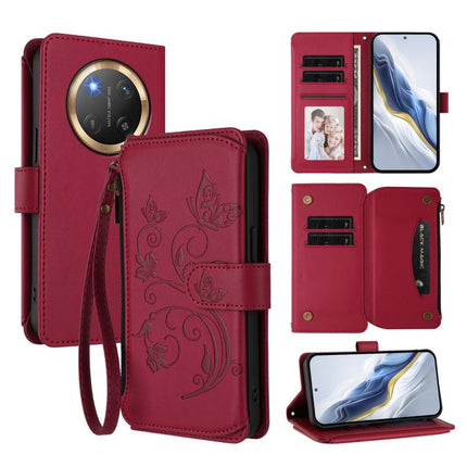 Butterfly Love Flower Multi-card Zipper Wallet Leather Phone Case, For Honor 400 Global 156.5mm, For Honor X8c 4G, For Honor X9c 5G / Magic7 Lite