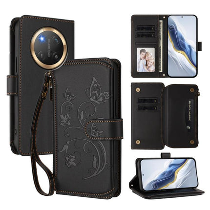 Butterfly Love Flower Multi-card Zipper Wallet Leather Phone Case, For Honor 400 Global 156.5mm, For Honor X8c 4G, For Honor X9c 5G / Magic7 Lite