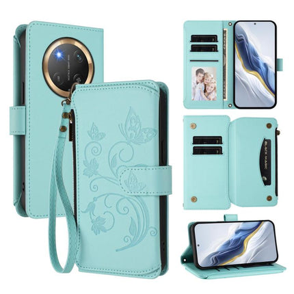 Butterfly Love Flower Multi-card Zipper Wallet Leather Phone Case, For Honor 400 Global 156.5mm, For Honor X8c 4G, For Honor X9c 5G / Magic7 Lite