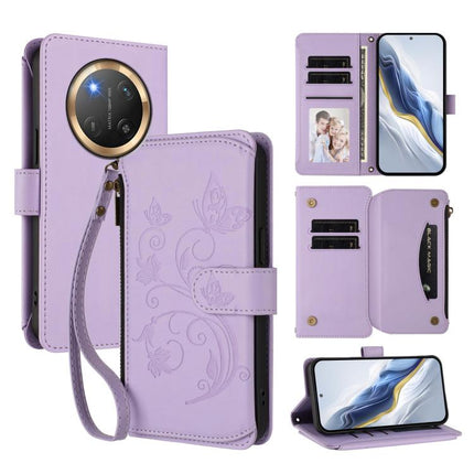 Butterfly Love Flower Multi-card Zipper Wallet Leather Phone Case, For Honor 400 Global 156.5mm, For Honor X8c 4G, For Honor X9c 5G / Magic7 Lite