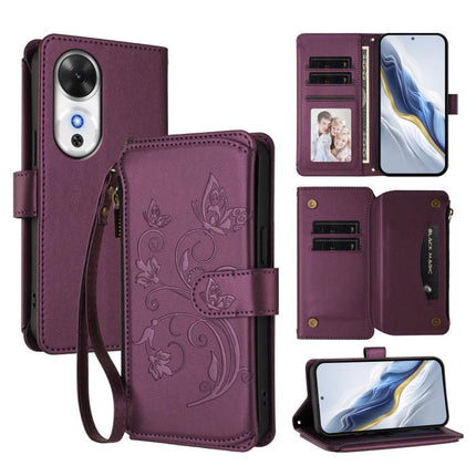 Butterfly Love Flower Multi-card Zipper Wallet Leather Phone Case, For Honor Power 5G, For Honor Play 60 5G, For Honor 400 Lite Global