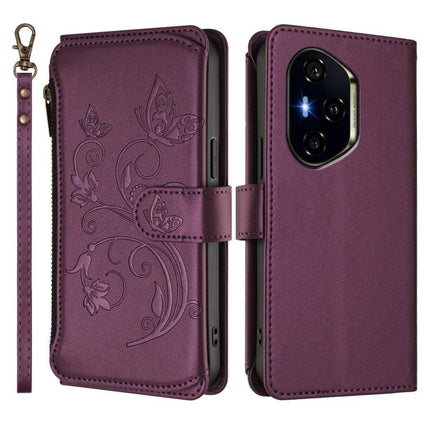 Butterfly Love Flower Multi-card Zipper Wallet Leather Phone Case, For Honor 400 Global 156.5mm, For Honor X8c 4G, For Honor X9c 5G / Magic7 Lite