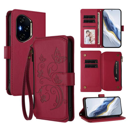 Butterfly Love Flower Multi-card Zipper Wallet Leather Phone Case, For Honor 400 Global 156.5mm, For Honor X8c 4G, For Honor X9c 5G / Magic7 Lite