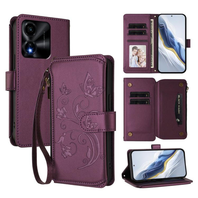 Butterfly Love Flower Multi-card Zipper Wallet Leather Phone Case, For Honor X5c Plus, For Honor 400 Smart, For Honor X70i 5G