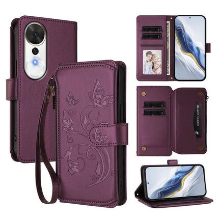 Butterfly Love Flower Multi-card Zipper Wallet Leather Phone Case, For Honor Magic8 Pro, For Honor Magic8, For Honor Play 70 Plus