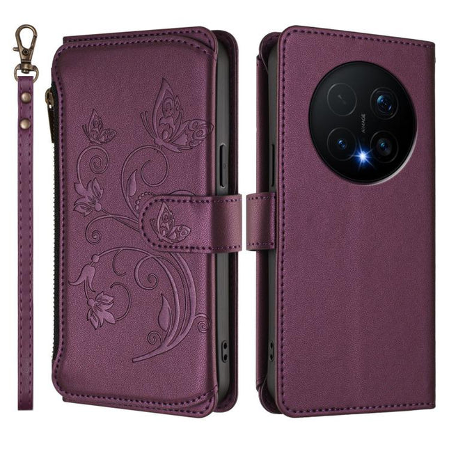Butterfly Love Flower Multi-card Zipper Wallet Leather Phone Case, For Honor Magic8 Pro, For Honor Magic8, For Honor Play 70 Plus