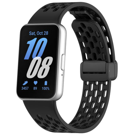 xDfind Hole Style Magnetic Black Buckle Silicone Watch Band, For Galaxy Fit3