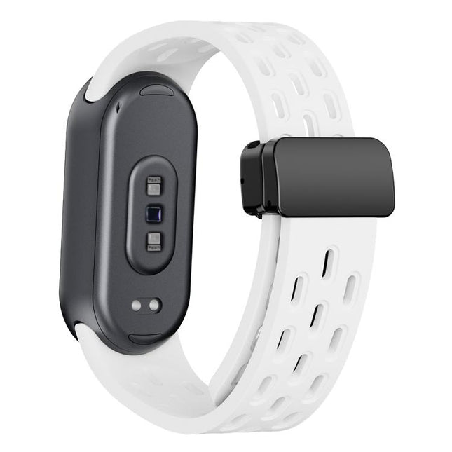 xDfind Holes Magnetic Black Buckle Silicone Watch Band, For Xiaomi Smart Band 10 / 9 / 8