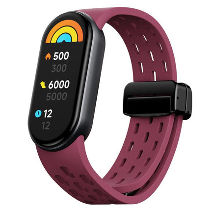 xDfind Holes Magnetic Black Buckle Silicone Watch Band, For Xiaomi Smart Band 10 / 9 / 8