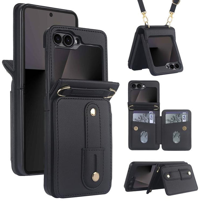 Wristband Vertical Flip Wallet Back Cover Phone Case with Long Lanyard, For Galaxy Z Flip5 5G, For Samsung Galaxy Z Fold4 5G